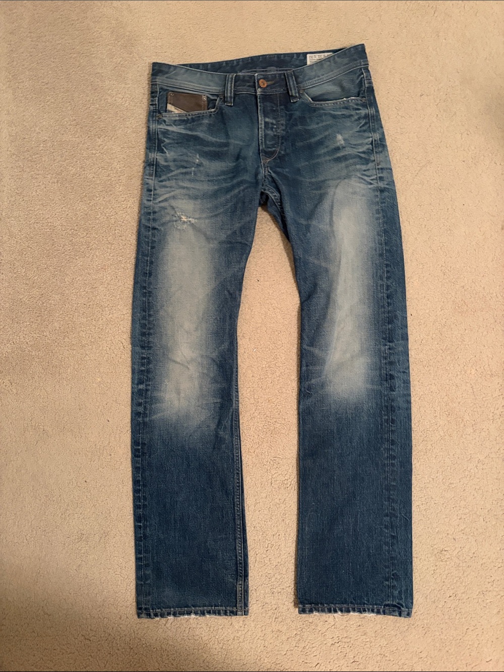 Diesel Men's Faded Blue Straight Jeans